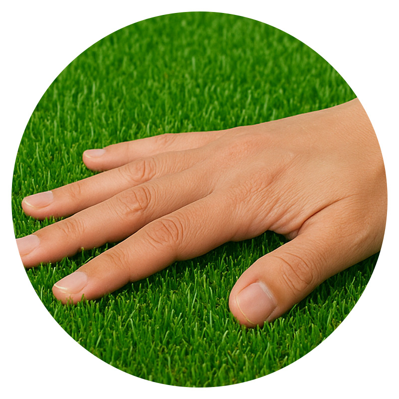 人工芝を実際に手で触って確認している様子